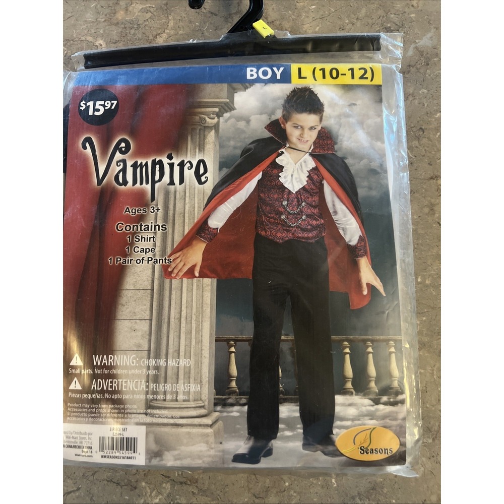Vampire Costume Boys L (10-12) Shirt Cape Pants